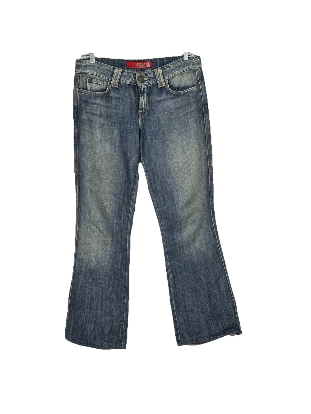 Vintage Y2K Guess Jeans Women's 32 Bootcut Low Rise Red Tag Denim Dark Wash
